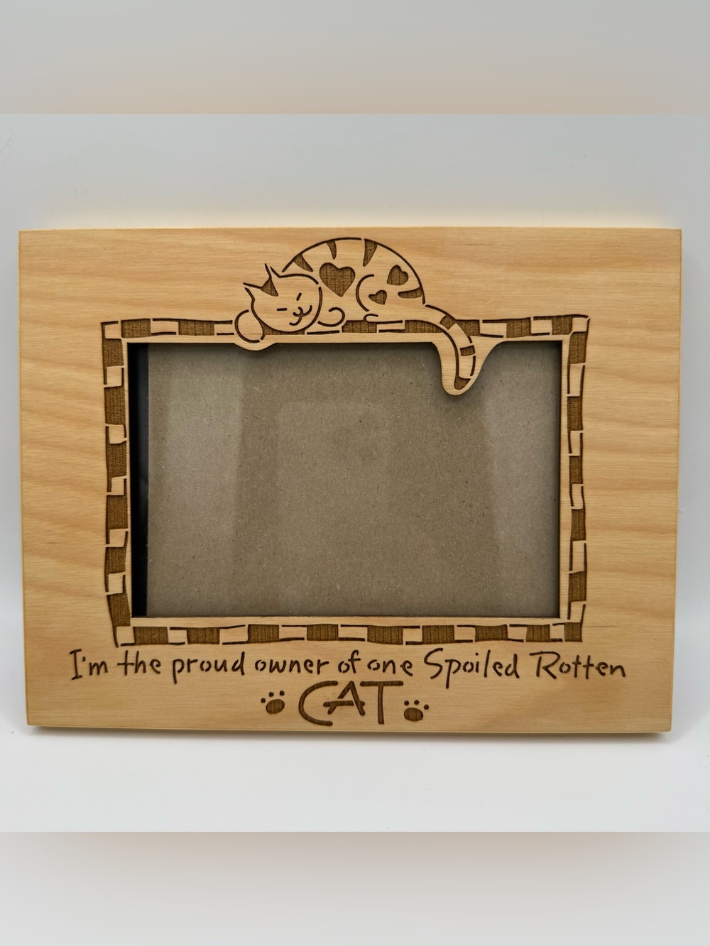 Vintage Wood Cat Picture Frame 4x6 Spoiled Rotten Engraved Laser Cut Pet Kitten